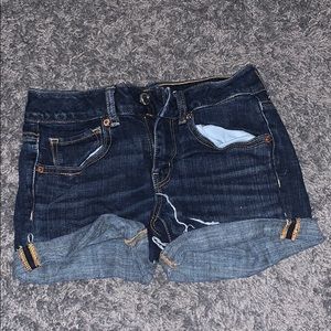Dark wash midi shorts